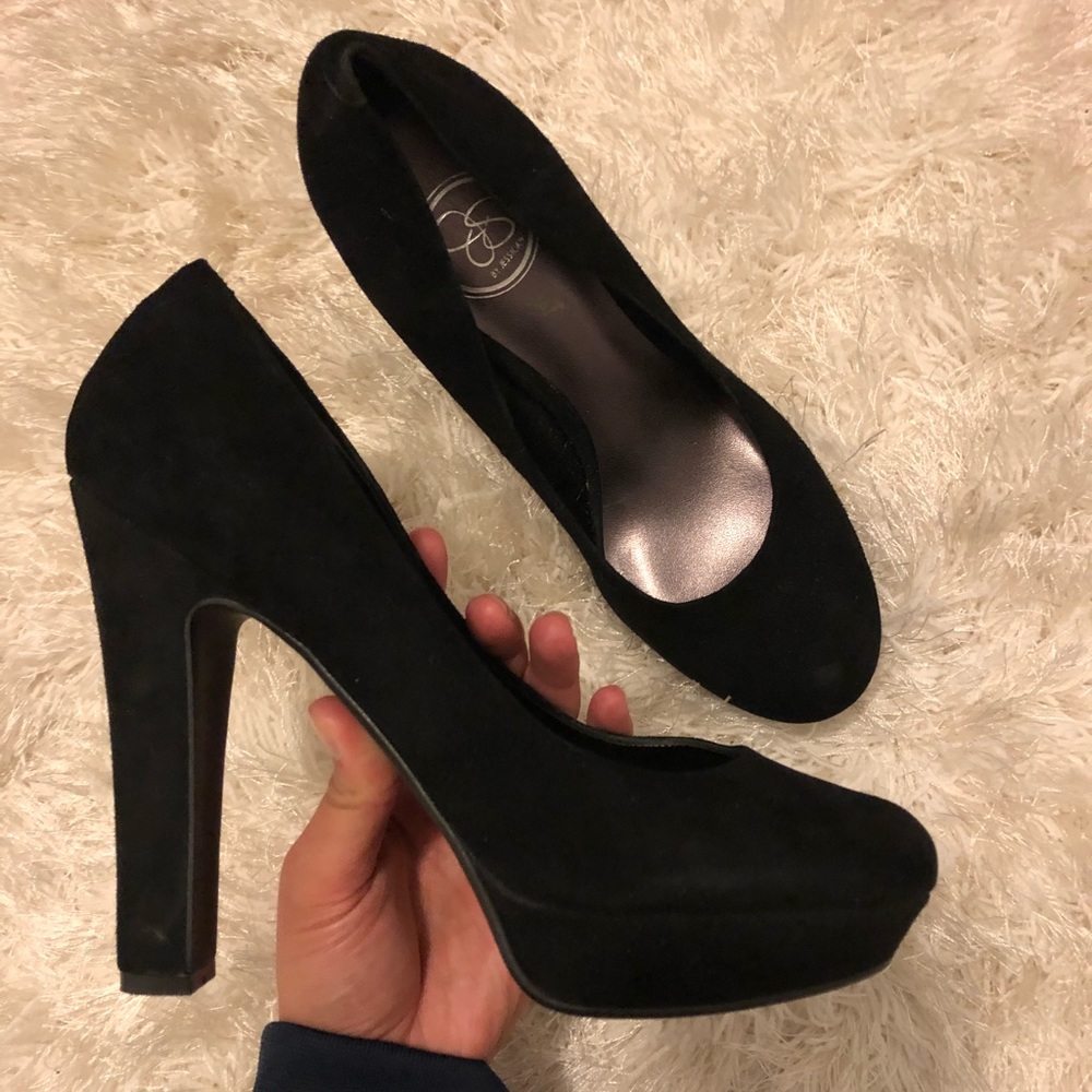 Black suede heels